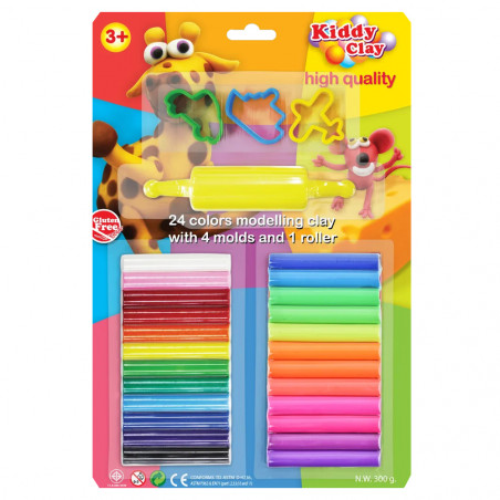 Set de 12 Pâtes à Modeler avec Accessoires 300 gr - Kiddy Clay