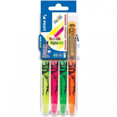 Etui 4 Surligneurs Fluo PILOT Frixion Light - Pointe Moyenne - Avec Support