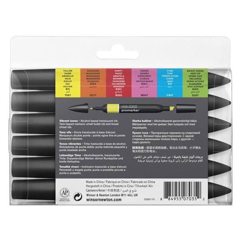 Set Winsor & Newton Promarker Double Pointe - tons vifs - 6pcs