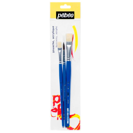 Pochette 3 Pinceaux PEBEO 1 Poney Rond+2 Soies Beau Blanc Plats