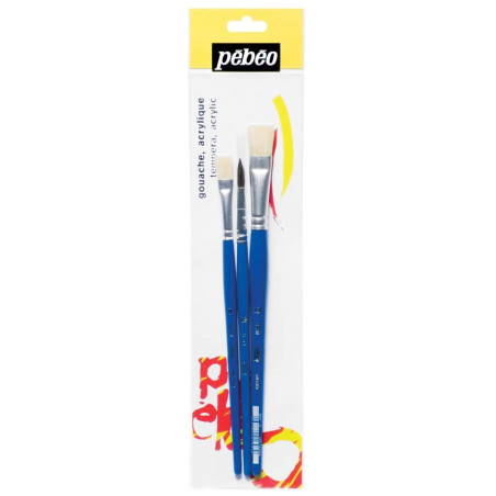 Pochette 3 Pinceaux Soies Beau Blanc Plats 4-8-12 PEBEO