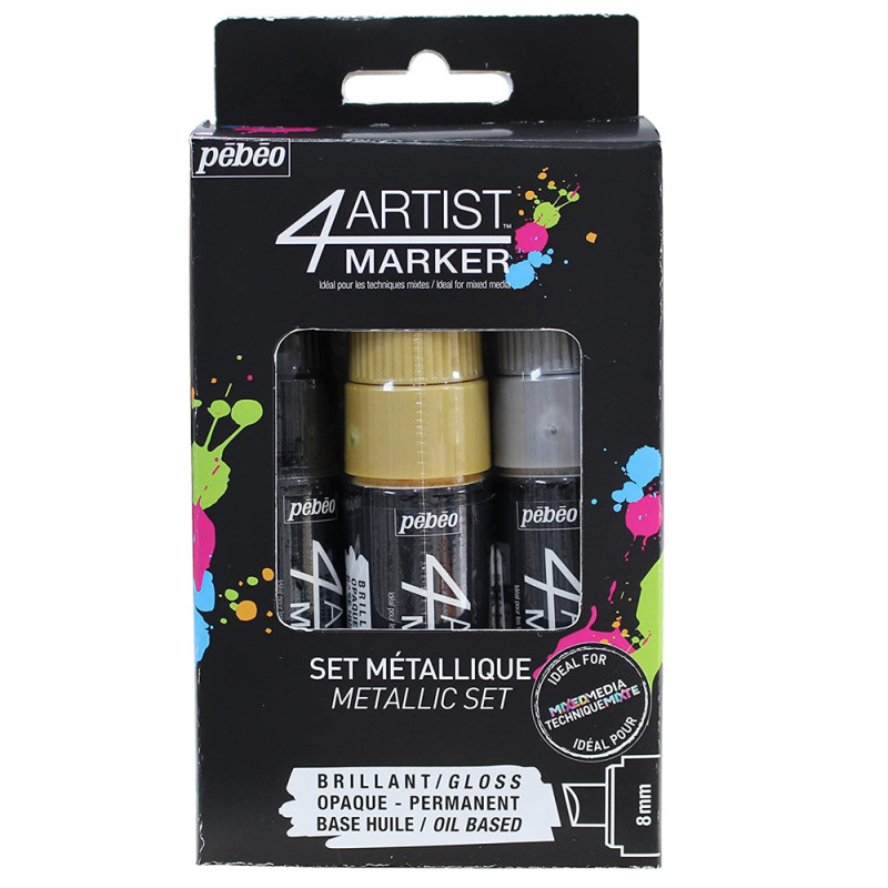 4 Artist Marker Set 3x8 mm Métal PEBEO