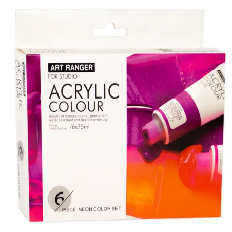 6 Tubes Acrylique De Couleur Néon 75ml ART RANGERS