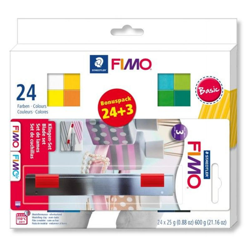 Coffret De Base Soft 24 Couleurs+3 Lames Offertes -FIMO STAEDTLER-