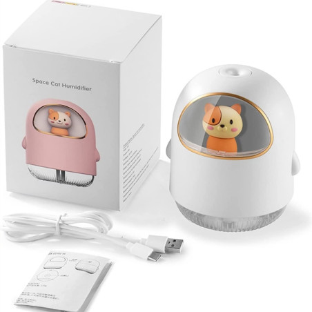 Humidificateur Space Cat USB 320 ml Avec Veilleuse Colorée - Rose