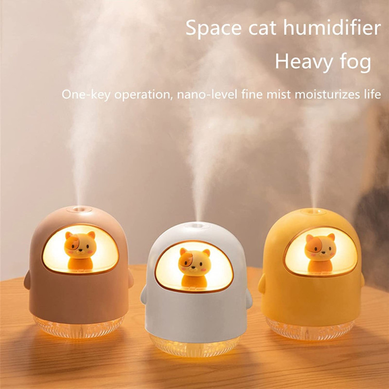 Humidificateur Space Cat USB 320 ml Avec Veilleuse Colorée - Jaune