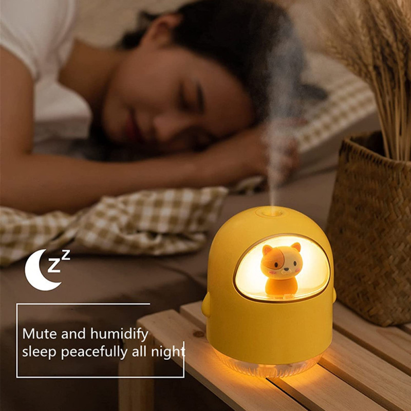 Humidificateur Space Cat USB 320 ml Avec Veilleuse Colorée - Jaune