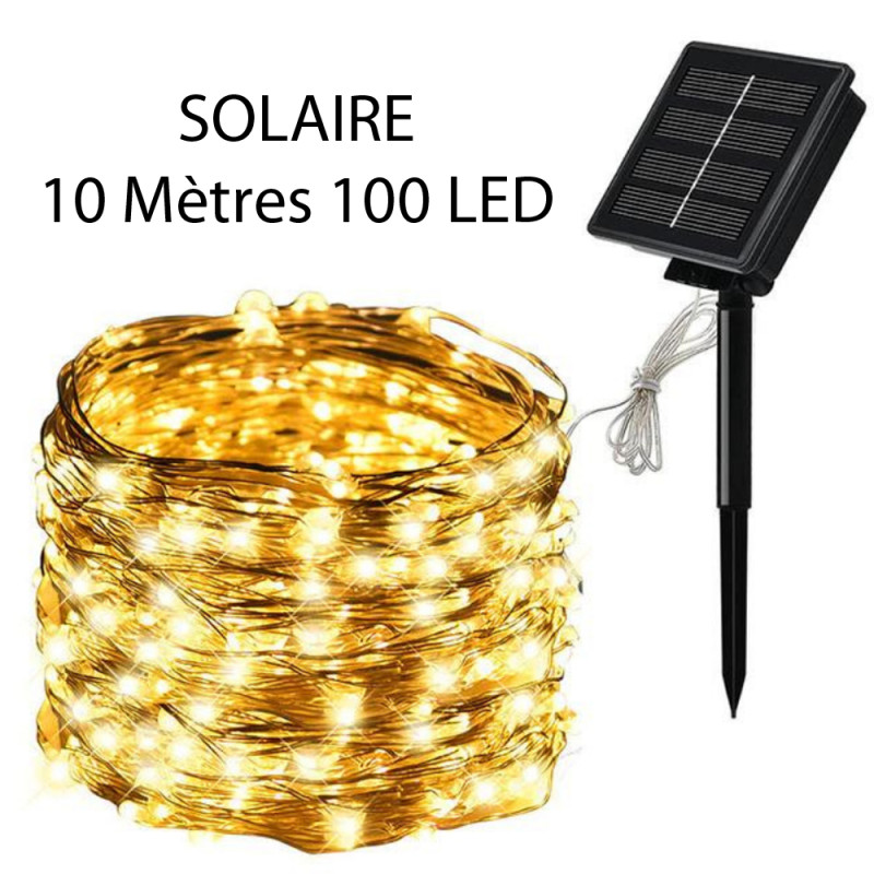 Guirlande Lumineuse Solaire Décoration Extérieur Jardin 10 Mètres 100 LED Blanc