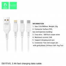 Cable Chargeur Type-C Denmen 2.4A - Réf.D01T Blanc