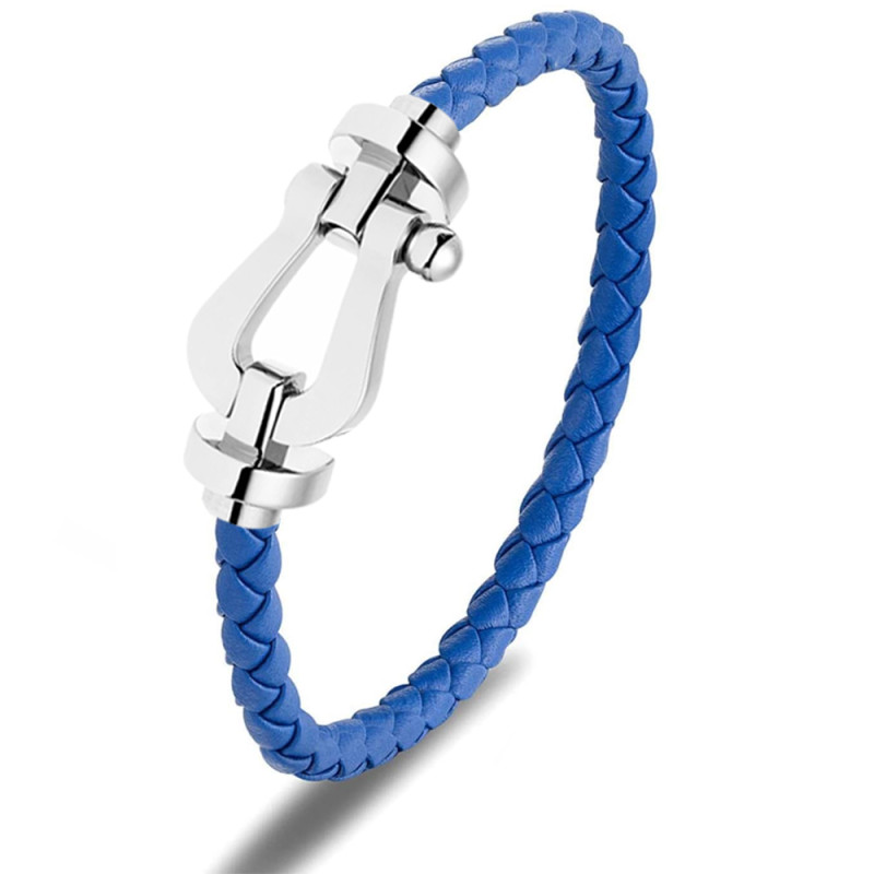 Bracelet Fred En acier Inoxydable Avec Bande Cuir, Bleu&Argent