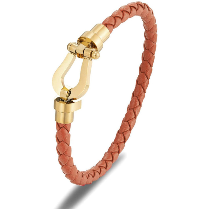 Bracelet Fred En acier Inoxydable Avec Bande Cuir, Marron&Doré