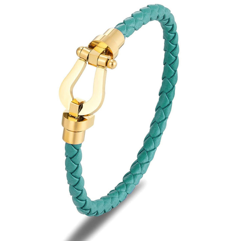 Bracelet Fred En acier Inoxydable Avec Bande Cuir, Vert&Doré