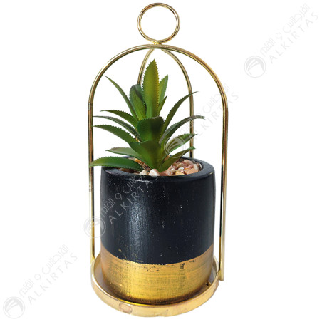 Plante Décorative Artificielle Avec Pot En Argile Et Support En Métal Doré