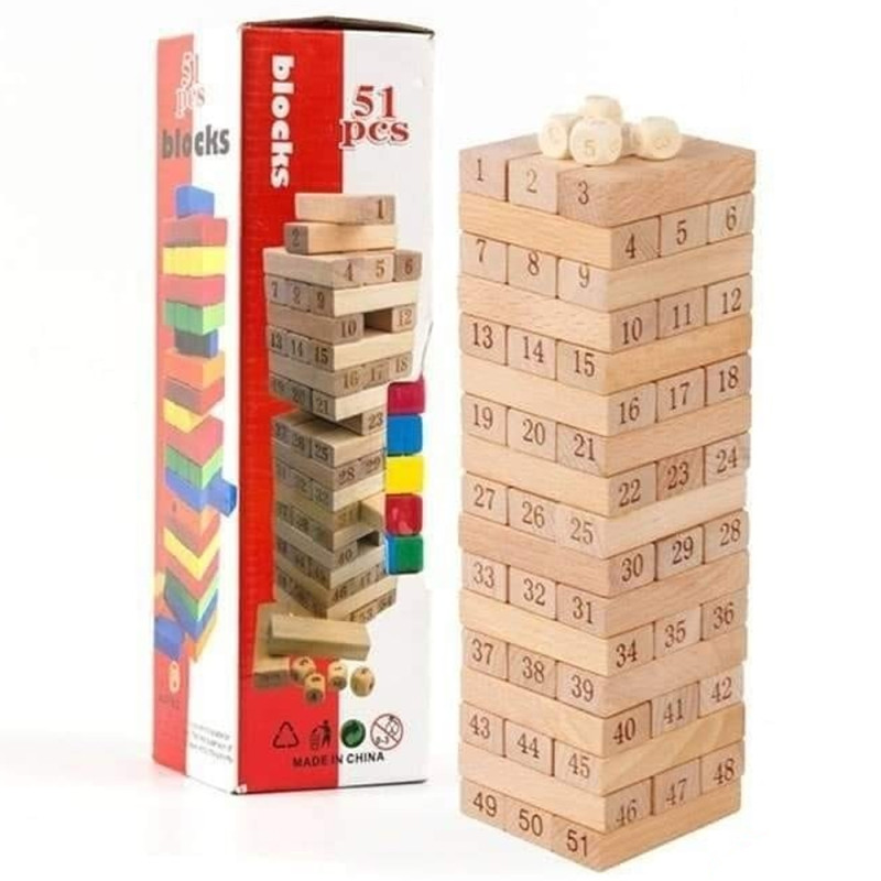 Tour De Blocs Empilables Numéroté En Bois, 51pcs