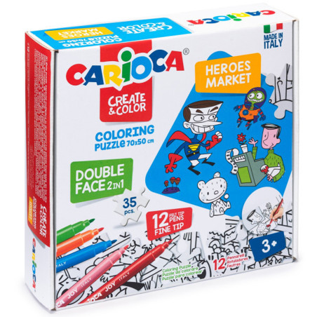 Puzzle À Colorier + 12 Feutres, Heroes Market - Carioca