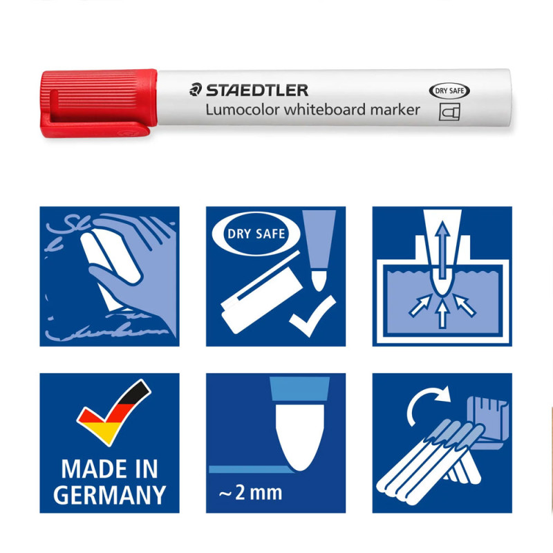 Marqueur Pour Tableau Blanc - ROUGE - Pointe Biseautée - STAEDTLER - Lumocolor® (351-2)