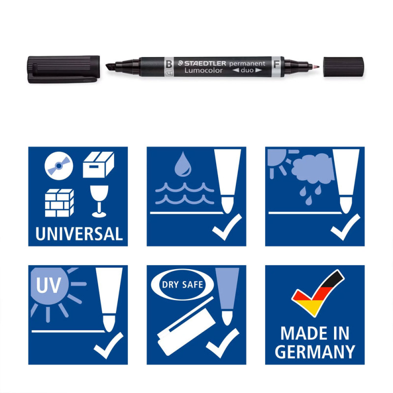 Marqueur Permanent Lumocolor Double Pointe MF, Rouge - Staedtler