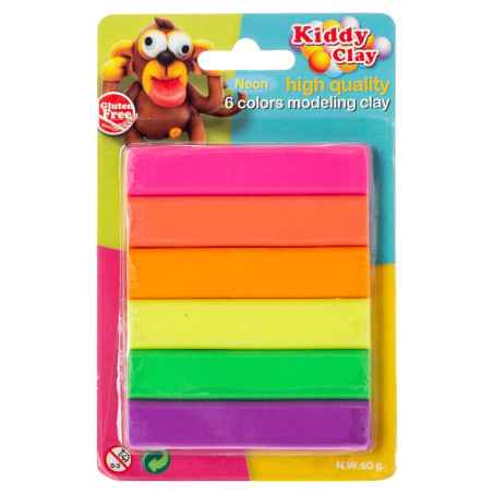 Set de 6 Pâtes à Modeler, Néon - Kiddy Clay