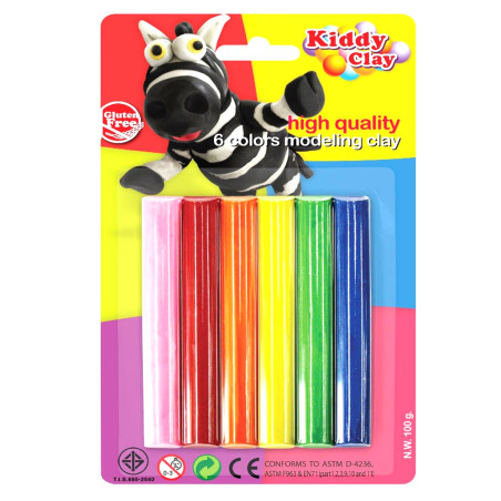 Set de 6 Pâtes à Modeler 100 gr, Kiddy Clay - Réf.ST-100-6