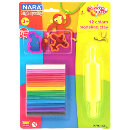 Set de 12 Pâtes à Modeler + 3 Accessoires - Kiddy Clay