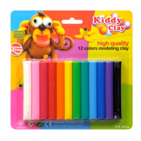 Set de 12 Pâtes à Modeler 200 gr, Kiddy Clay - Réf.ST-200-12