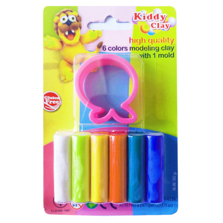 Set de 6 Pâtes à Modeler + 1 Moule 50 gr - Kiddy Clay