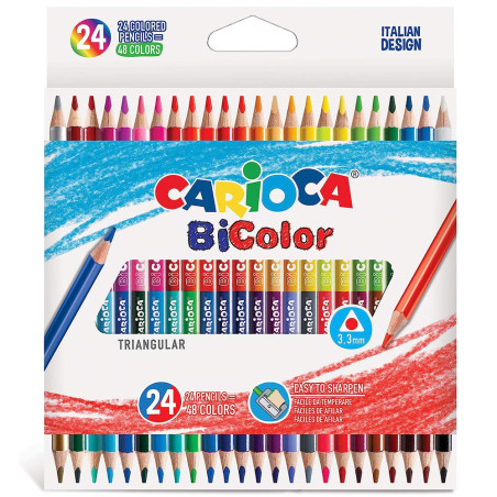 Set De 24 Crayons Double Triangulaire Bicolor - Carioca