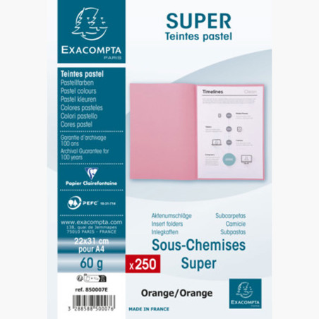Paquet de 250 Sous-Chemises Super 60gr, Orange - Exacompta