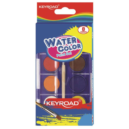 Boite de 8 Aquarelles Avec 1 Pinceau, Keyroad - Réf.971350