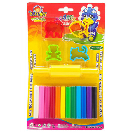 Set de 12 Pâtes à Modeler + 4 Moules et Rouleau, 100 gr - KidArt
