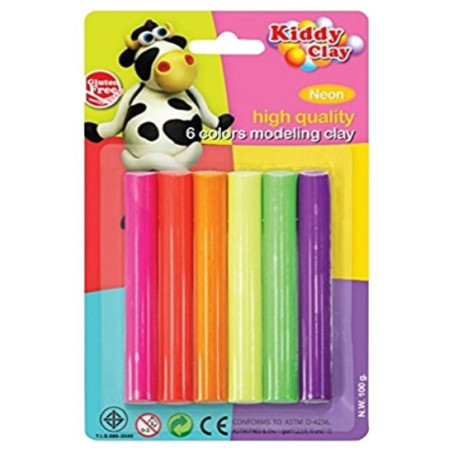 Set de 6 Pâtes à Modeler Néon 100 gr, Kiddy Clay - Réf.ST-100-6N
