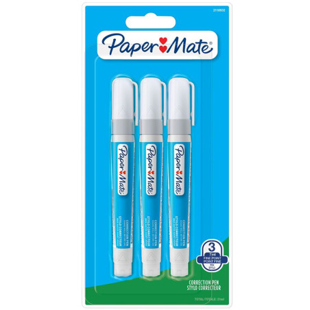 Pack 3 Stylos Correcteur Paper Mate Pointe Fine 7ml