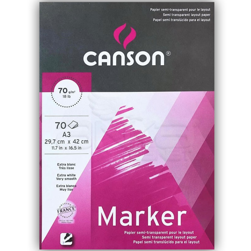 Bloc Dessin CANSON Marker Layout Extra Blanc Très Lisse A3 70g 70F