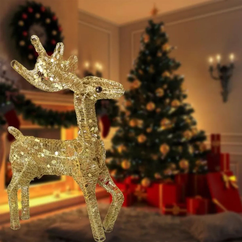 Cerf Illuminé Décor Noël Doré, Gm