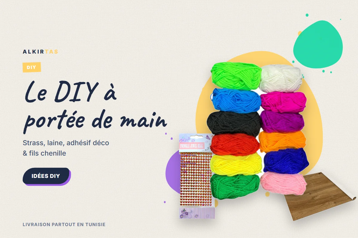 DIY : pelotes de laine, strass autocollants et adhésif effet bois